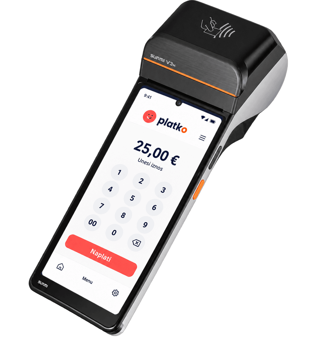 Platko POS: uređaj Sunmi V3H s Platko aplikacijom u fazi naplate